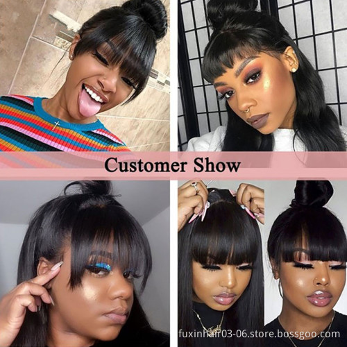 13x6 Brazilian Virgin Frontal Wigs With Bangs Human Hair Lace Front With 360 Frontal HD Straight Lace Front Wigs With Baby Hair